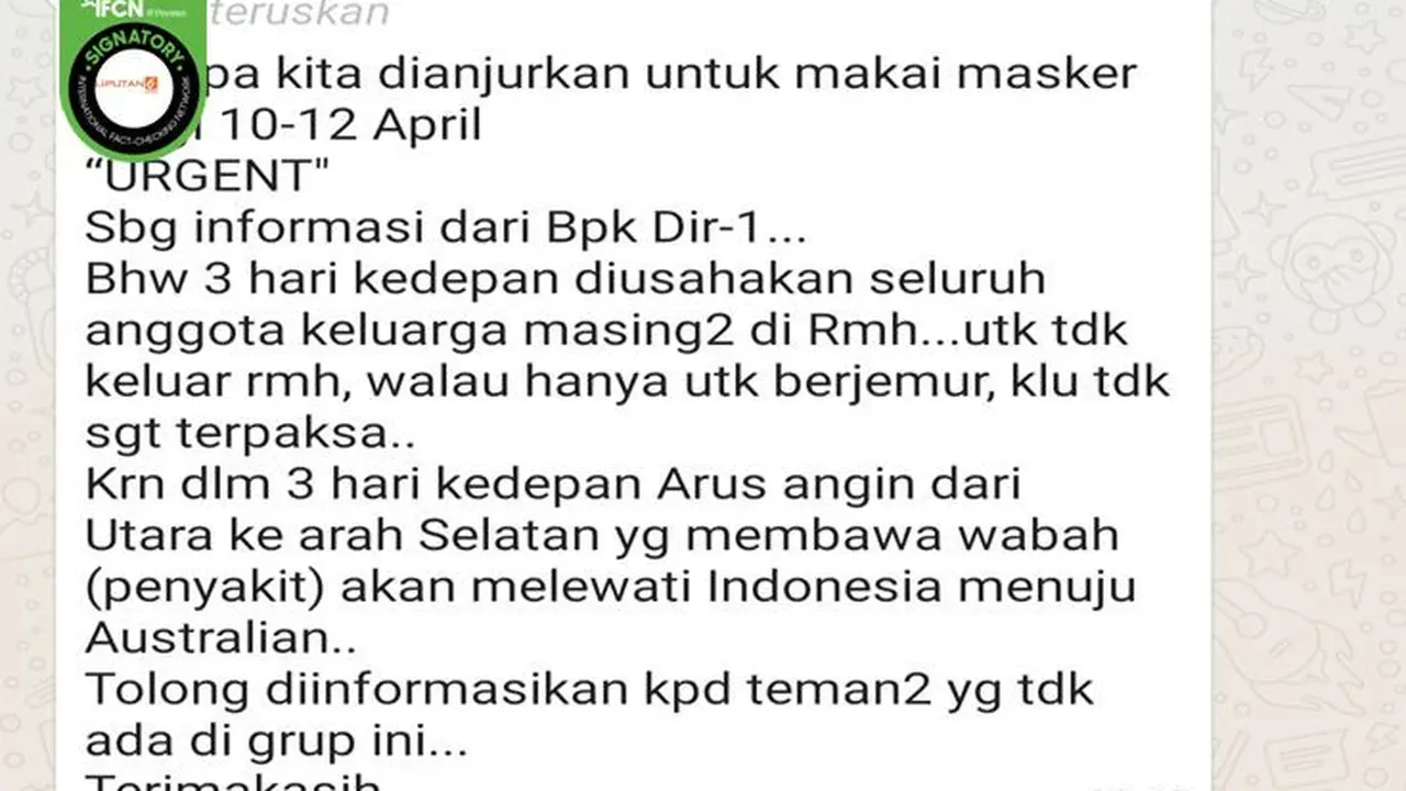 Gambar Tangkapan Layar Kabar Hoaks Tentang Wabah Penyakit