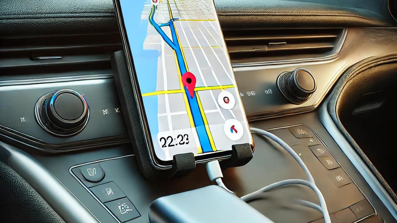 Cas HP di mobil sambil membuka google maps
