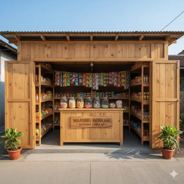 Ide Desain Warung Sembako Hemat Biaya Modal Kecil (Image by Gemini AI)