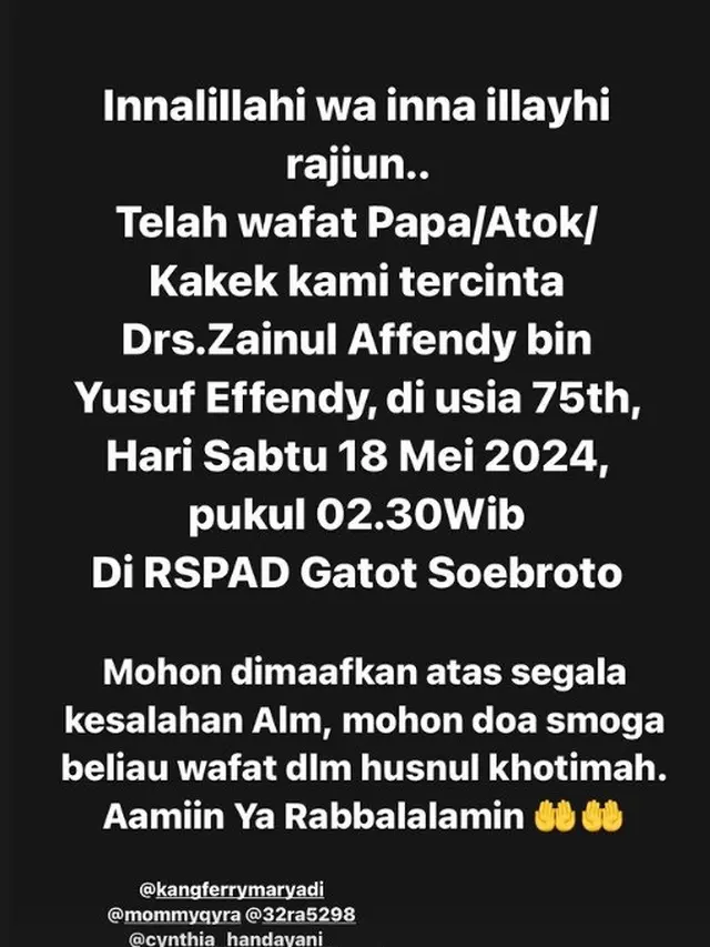 Kabar meninggalnya ayah Deswita Maharani (Instagram)