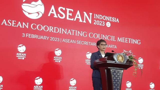 Menlu RI Retno Marsudi di acara ASEAN Coordinating Council Meeting 2023, Jakarta.