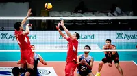 Pertandingan timnas voli putra Indonesia melawan Thailand pada laga pembuka SEA V League 2024 di&nbsp;Ninoy Aquino, Manila, Filipina, Jumat, 16 Agustus. (foto:&nbsp;Kimberly Pauig)