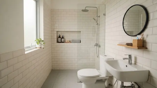 Kamar Mandi Minimalis dengan Rak Dinding