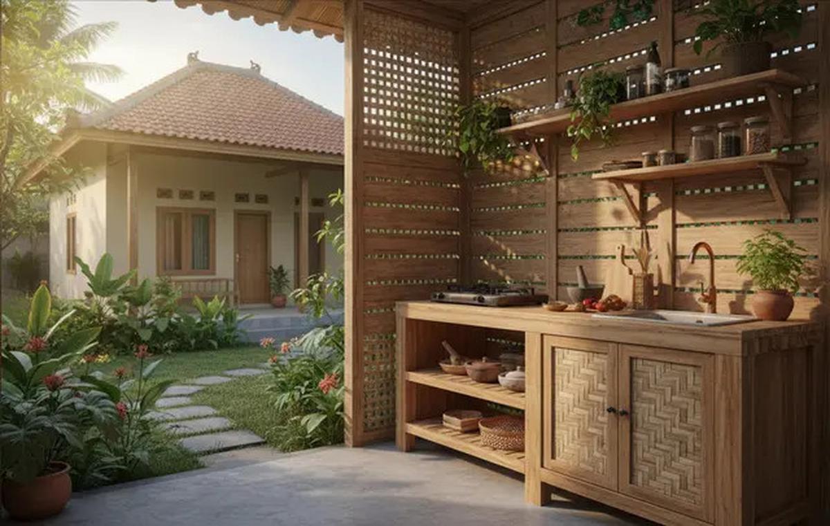 7 Desain Dapur Kecil Ala Tropis dengan Nuansa Kayu untuk Rumah Desa yang Hangat, Natural dan Bikin Betah Masak