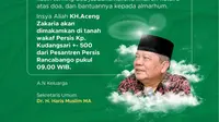 Diduga kelelahan setelah mengisi pengajian di wilayah Bandung, Ketua Umum Pengurus Pusat (PP) Persatuan Islam (Persis) KH Aceng Zakaria wafat, Senin (21/11/2022) malam di RSU Intan Husada, Garut, Jawa Barat. (Liputan6.com/Jayadi Supriadin)