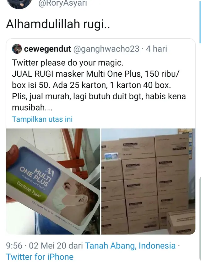 Unggahan Rory Asyari. (Foto: Dok. Twitter @RoryAsyari)
