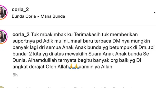 Unggahan Bunda Corla. (Foto: Dok. Instagram @corla_2)