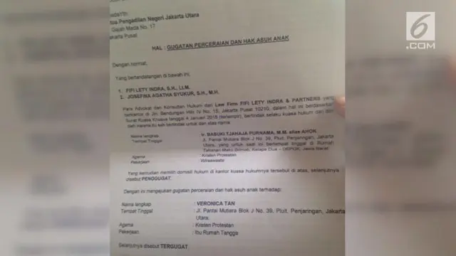 Foto surat gugatan cerai mantan Gubernur DKI Jakarta Basuki Tjahaja Purnama atau Ahok terhadap istrinya Veronica Tan mendadak viral