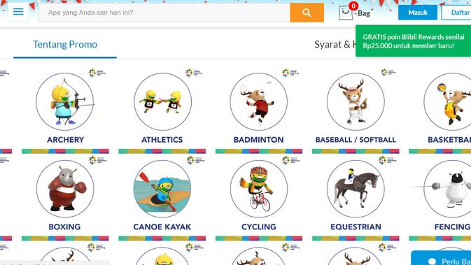 Pilih pertandingan Asian Games 2018 yang ingin disaksikan (Screenshot Blibli.com)