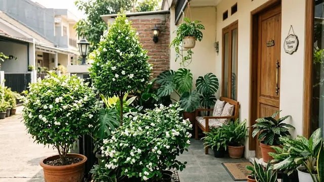 Inspirasi Teras Rumah Mungil dengan Pohon Melati Jasmine