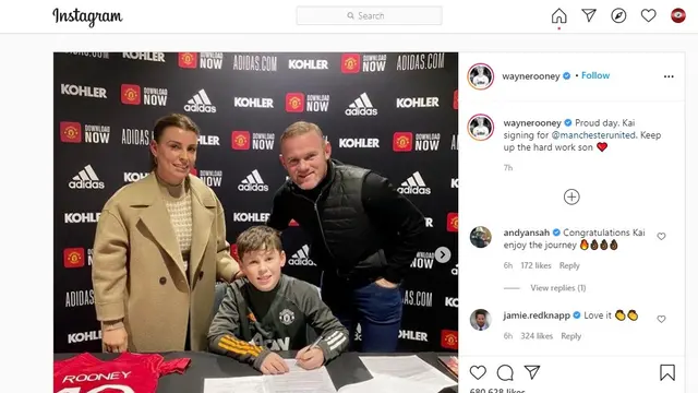 Kai Rooney, putra Wayne Rooney menandatangani kontrak dengan Manchester United atau MU