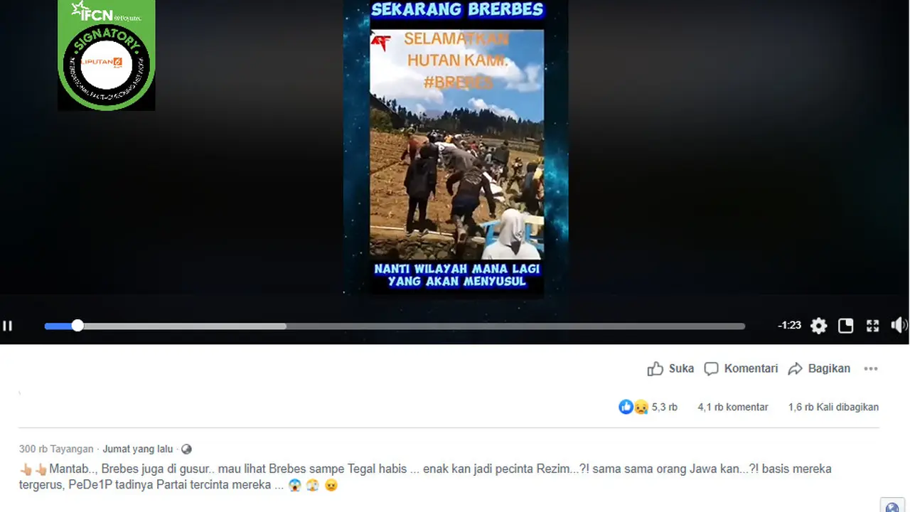 Tangkapan layar klaim video penggusuran hutan di Brebes