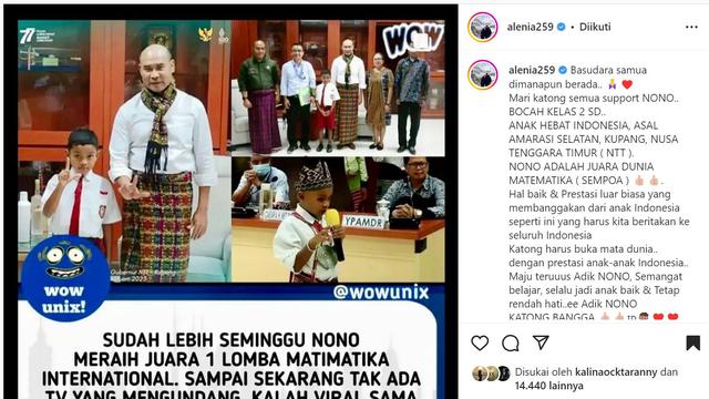 Unggahan Ari Sihasale dan Nia Zulkarnaen Soal Nono Juara Matematika