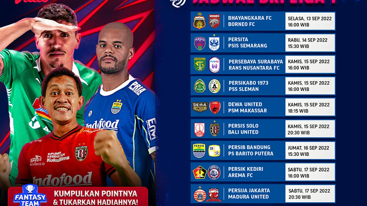 Jadwal dan Live Streaming BRI Liga 1 2022/2023 Pekan Ke-10 di Vidio, 13-17 September 2022