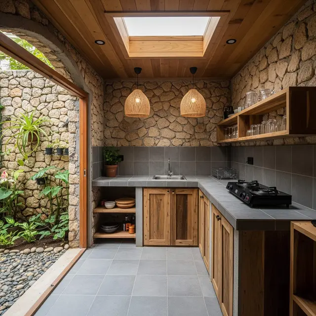 Dapur Semi Outdoor 2,5x2 Meter Rumah Type 45 dengan Skylight dan Taman Samping