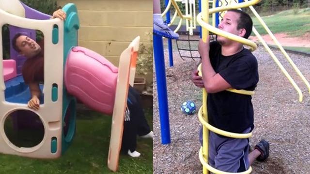 Potret 5 Orang Dewasa Terjebak di Arena Bermain Anak Ini Bikin Ngakak Tapi Kasihan