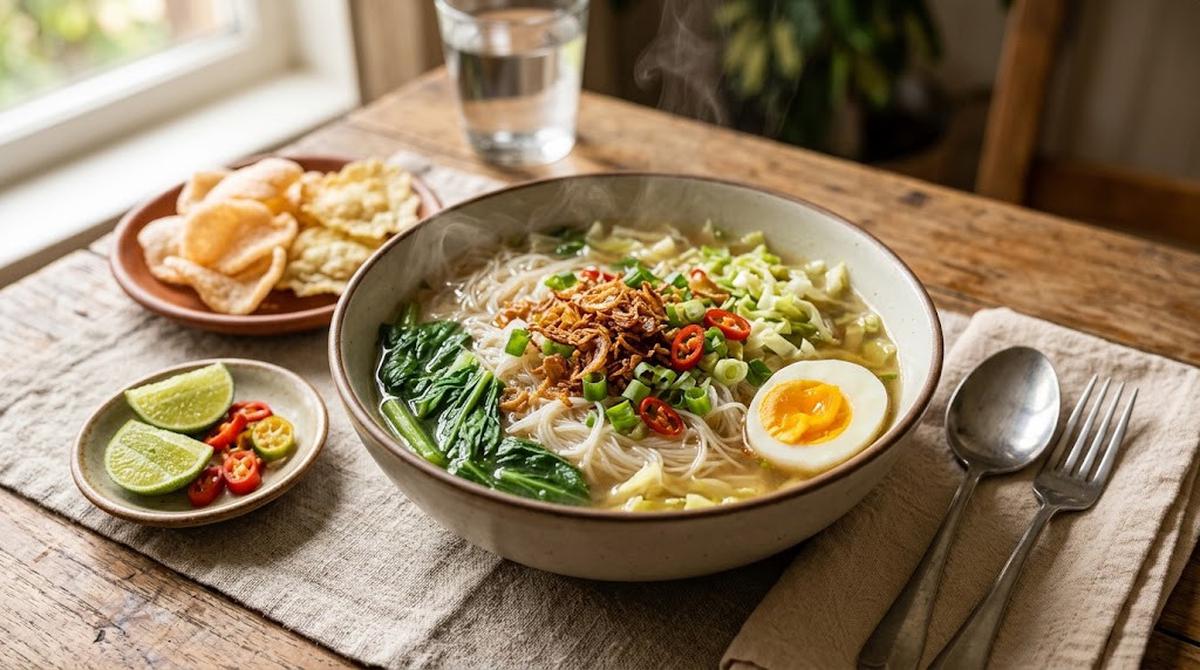 Penyajian Bihun Kuah Bumbu Iris