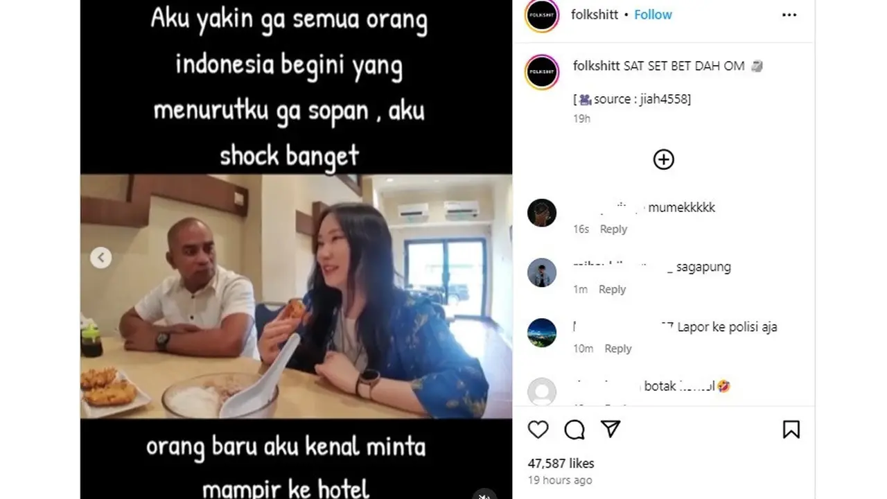 Jagad dunia maya dihebohkan dengan kelakuan om-om yang secara terang-terangan ngajak ke hotel wisatawan yang juga Youtuber asal Korea Selatan