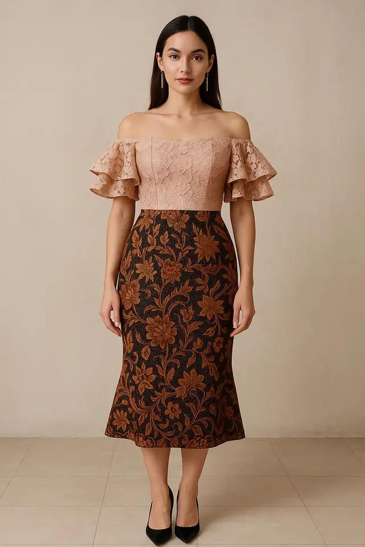 7 Model Batik Brokat Kombinasi Lengan Ruffle Modern, Anggun dan Kekinian