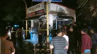 Pos Polantas di Jalan Urip Sumoharjo, Makassar, Sulawesi Selatan, yang dilempar bom molotov. (Liputan6.com/Eka Hakim)