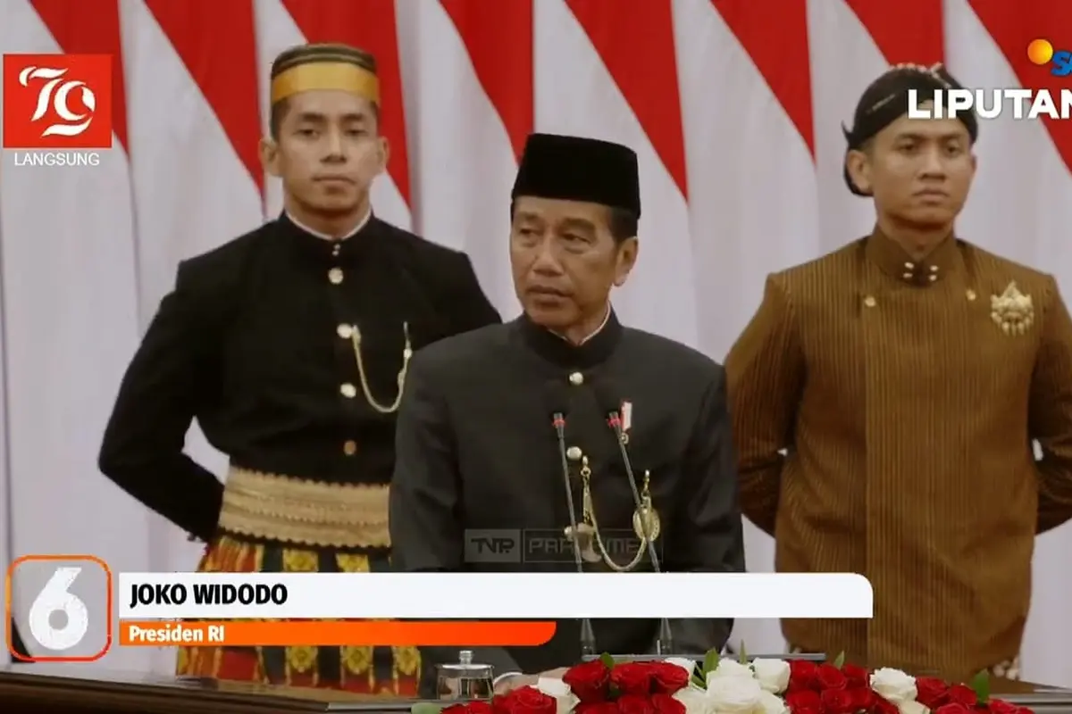 Presiden Joko Widodo (Jokowi) saat pidato di sidang tahunan MPR, Jumat, (16/8/2024).
