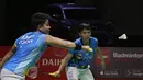 Di awal game pertama, Apriyani/Siti Fadia sempat unggul 6-3, namun berhasil diimbangi oleh Pearly Tan/Thinaah Muralitharan, meski akhirnya Apriyani/Siti Fadia mampun unggul tipis 11-10 di interval game pertama. (Bola.com/Ikhwan Yanuar)