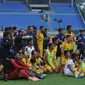 Tim Sriwijaya FC berfoto bersama usai mengalahkan klub Mitra Kukar di Liga 1 pekan ke-33 (Liputan6.com / Nefri Inge)