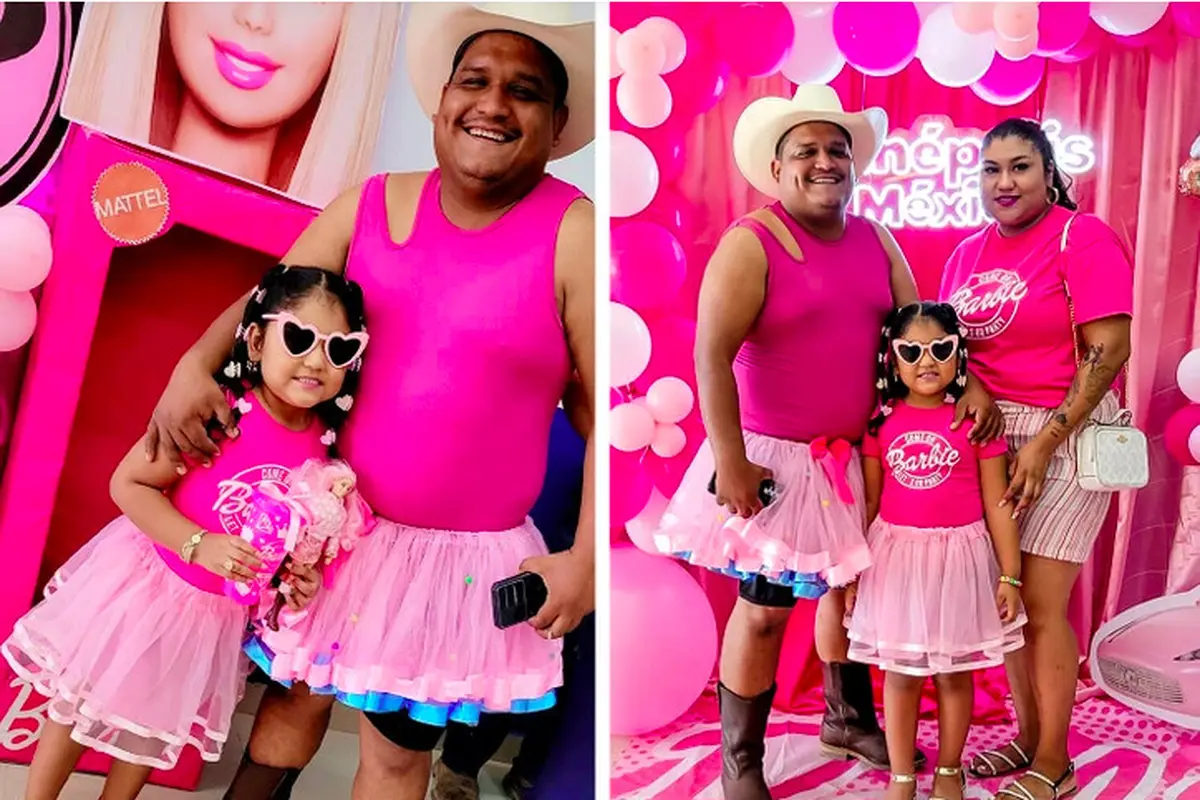 Ayah Ini Temani Sang Anak Menonton Film Barbie Pakai Baju dan Rok Tutu Pink