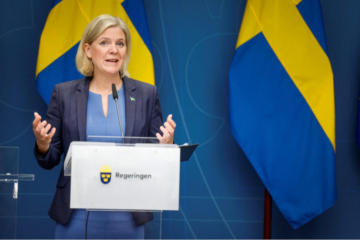 Swedish Prime Minister Magdalena Andersson gives a news conference in Stockholm, Sweden