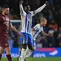 Gelandang Brighton asal Kamerun #20, Carlos Baleba (2R), merayakan golnya di lapangan setelah pertandingan Liga Primer Inggris antara Brighton dan Hove Albion dan Manchester City di Stadion Komunitas American Express di Brighton, Inggris selatan, Minggu dini hari WIB (10/11/2024). Brighton memenangkan pertandingan dengan skor 2-1. (Glyn KIRK/AFP)