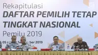 Komisioner KPU RI, Viryan membacakan hasil rekapitulasi DPT tingkat nasional saat rapat pleno di Jakarta, Rabu (5/9). Rapat pleno dihadiri perwakilan partai politik peserta Pemilu 2019. (Liputan6.com/Helmi Fithriansyah)