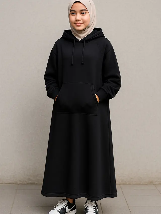 Gamis Hitam Oversized Hoodie Style (Foto: ChatGPT)