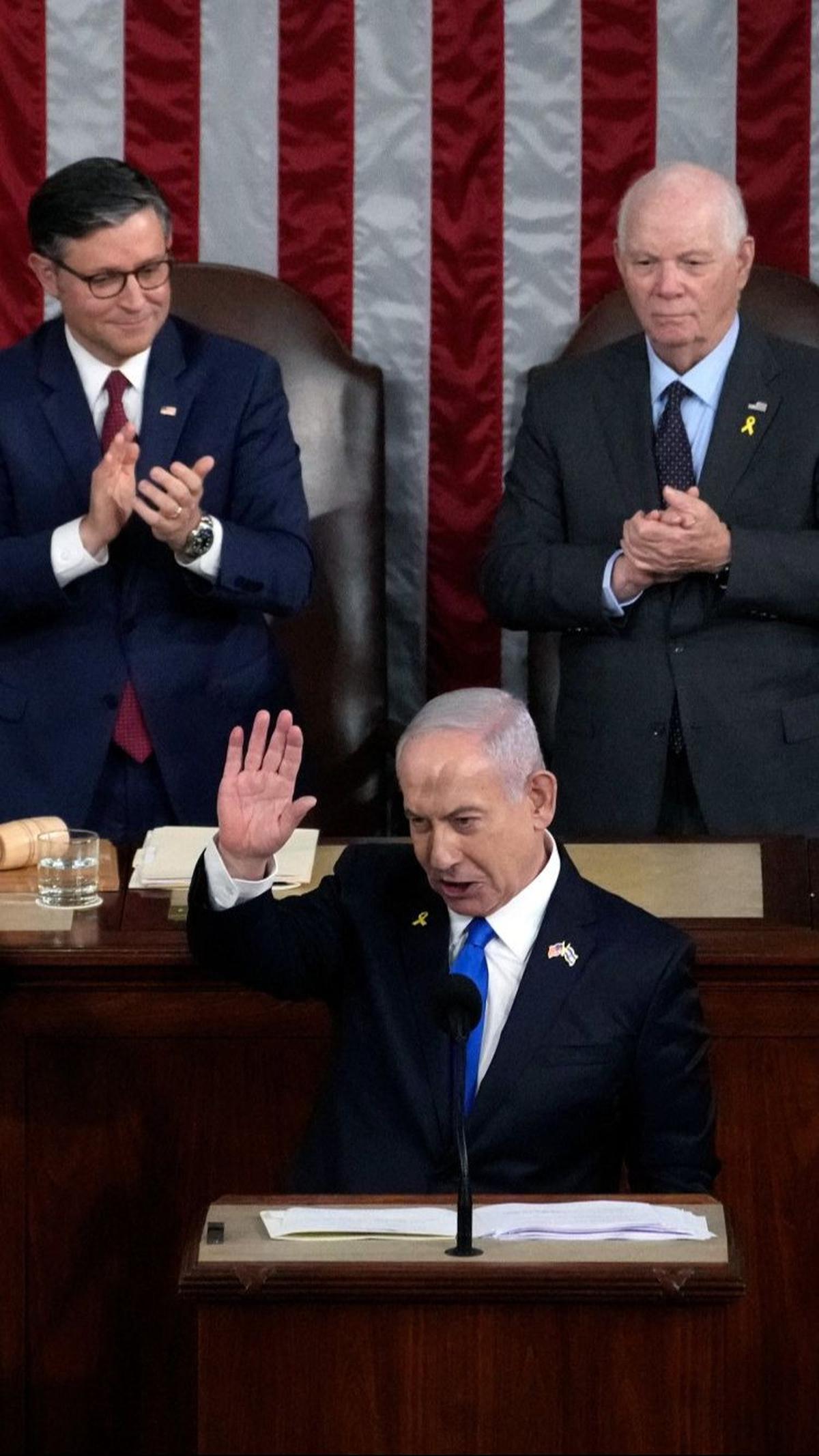 Menurut anggota biro politik Jihad Islam Palestina (PIJ), Ali Abu Shahin, pidato Netanyahu itu bertujuan untuk mendapat simpati dari Washington setelah kehilangan dukungan internasional.&nbsp;Foto: AFP<br>