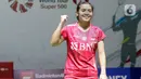 Pebulu tangkis tunggal putri Indonesia Gregoria Mariska Tunjung usai melawan Phittayaporn Chaiwan (Thailand) pada kualifikasi Indonesia Masters 2022 di Istora Senayan, Jakarta, Rabu (8/6/2022). Gregoria Mariska unggul dan melaju ke babak berikutnya. (Liputan6.com/Helmi Fithriansyah)