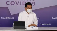 Juru Bicara Satuan Tugas Penanganan COVID-19 Wiku Adisasmito saat konferensi pers perkembangan COVID-19 di Graha BNPB, Jakarta pada Kamis, 17 Juni 2021. (Tim Komunikasi Satgas COVID-19/Marji)