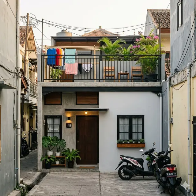 Rumah di Gang Sempit dengan Rooftop untuk Jemur dan Area Santai