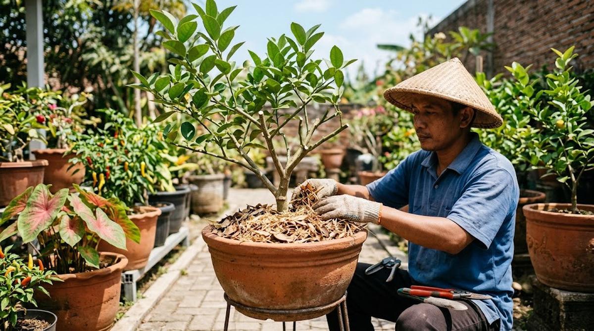 Cara Menjaga Akar Tabulampot Tetap Sejuk Saat Musim Kemarau/AI Generated