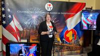 CDA Kedutaan Besar Amerika Serikat (AS) untuk Indonesia Heather C. Merritt dalam perayaan 4th of July, Rabu 10 Juni 2025. (Liputan6.com/Tanti Yulianingsih)