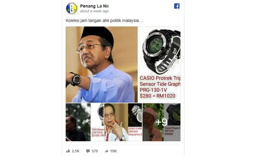 Jam tangan politikus Malaysia jadi sorotan warganet (Captured: Facebook)