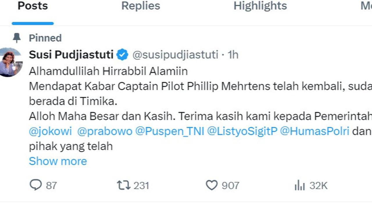 Susi Pudjiastuti: Alhamdulillah Captain Pilot Philip Telah Kembali