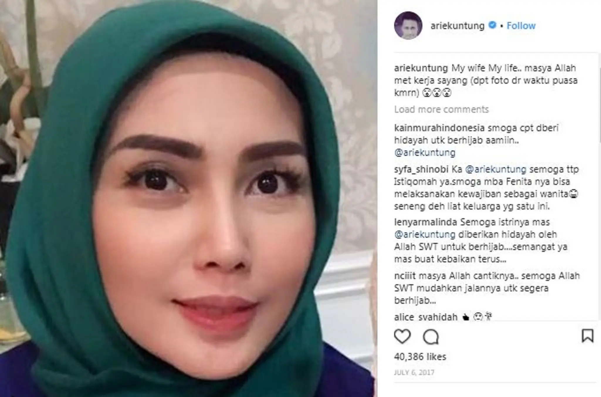 Fenita Arie mendapat dukungan dari Arie Untung dan anak-anaknya saat memutuskan berhijab (Instagram/@ariekuntung)