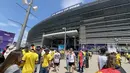 Suporter Ekuador dan Jerman mengantre memasuki MetLife Stadium, New York New Jersey, AS, jelang laga fase grup Piala Dunia 2026, Kamis (25/6/2026). Sejak beberapa jam sebelum kick-off, area pintu masuk stadion dipenuhi ribuan pendukung yang datang untuk memberikan dukungan langsung kepada tim kebanggaan mereka. (KLY Sports/Hery Kurniawan)