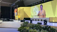 Ketua Umum Partai Golkar Airlangga Hartarto memberikan pidato pengarahan HUT Golkar ke-58 di JIEXPO Kemayoran Jakarta, Kamis (20/10/2022). (Dok. Liputan6.com/Muhammad Radityo Priyasmoro)