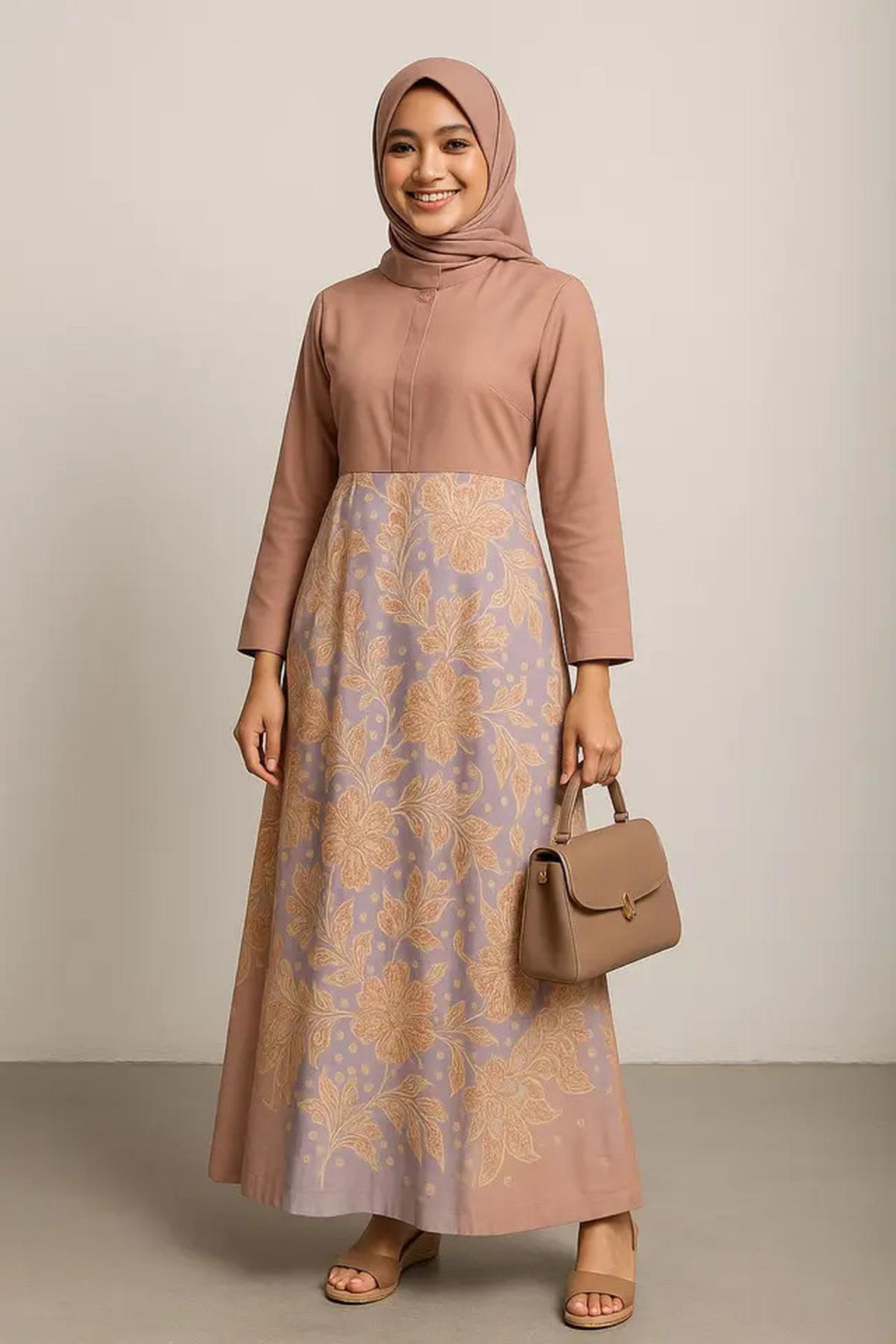 10 Model Gamis Batik Kombinasi Polos Kerah Shanghai 2025, Ini Padu Padan yang Bikin Wanita Stylish