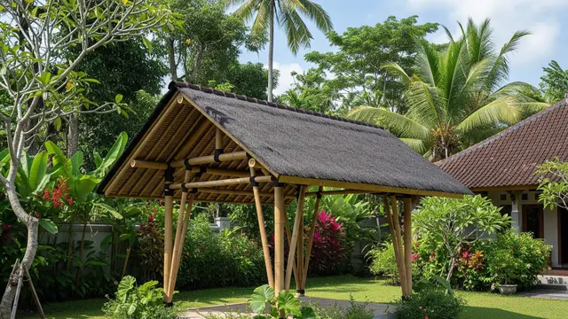 Inspirasi Gazebo Bambu Modern di Halaman Rumah Kampung