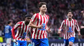 Selebrasi Julian Alvarez usai mencetak gol di laga Atletico Madrid vs Arsenal di leg 1 semifinal Liga Champions 2025/2026 di Riyadh Air Metropolitano, Kamis (30/04/2026) dini hari WIB. (AP Photo/Manu Fernandez)