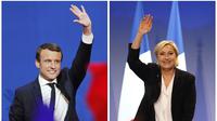 Dua kandidat kuat Pilpres Prancis 2017, Emmanuel Macron dan Marine Le Pen (Christophe Ena & Bob Edne/AP)