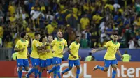 Selebrasi Pemain Brasil saat bertemu Peru di final Copa America 2019 (AP)