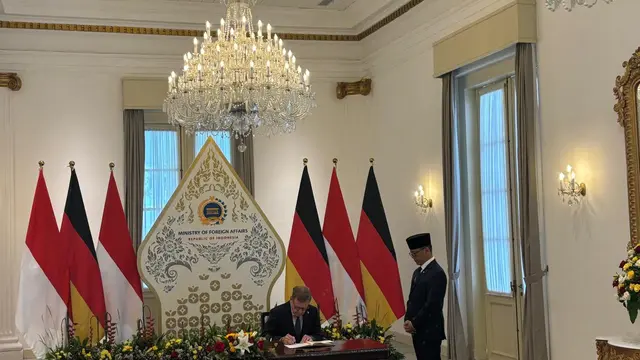 Menteri Luar Negeri Republik Indonesia Sugiono dan Menteri Luar Negeri Jerman Johann Wadephul di Gedung Pancasila, Kementerian Luar Negeri Republik Indonesia, Rabu (20/8/2025).
