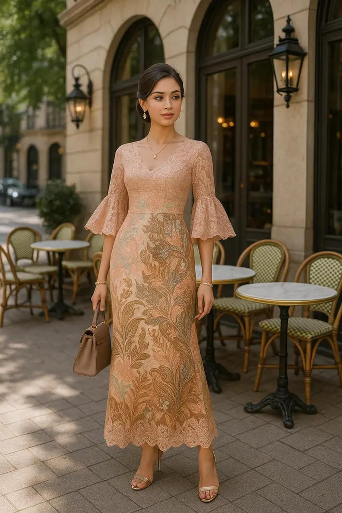 7 Pilihan Long Dress Batik Brokat Lengan Trompet, Mewah &amp; Unik untuk Acara Formal 2025